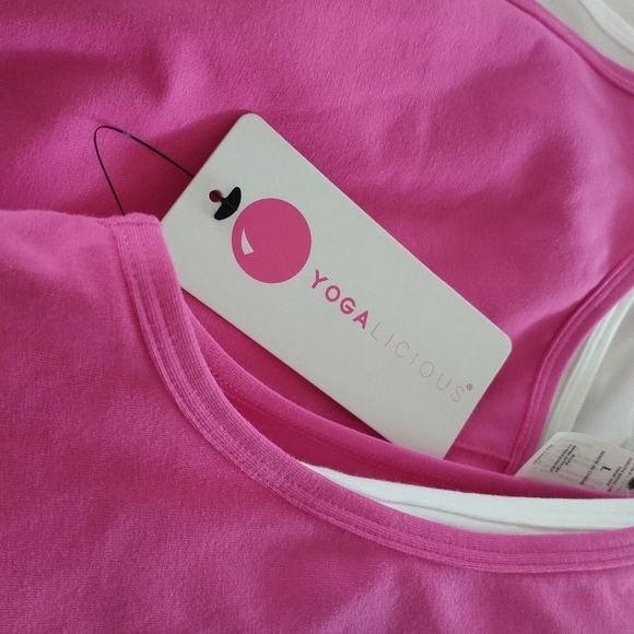 Yogalicious Airlite Pink Twist Front Crop & Airlite Basic  White Crop Tank 2pk L - Picture 10 of 12